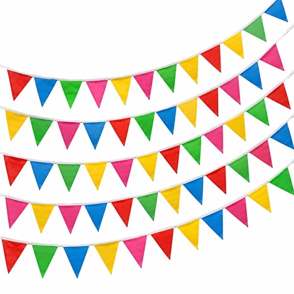 Grand Opening decoration: multicolor pennant flags in nylon fabric, 250 pcs, 263 ft total length, vibrant colors, durable and weather-resistant