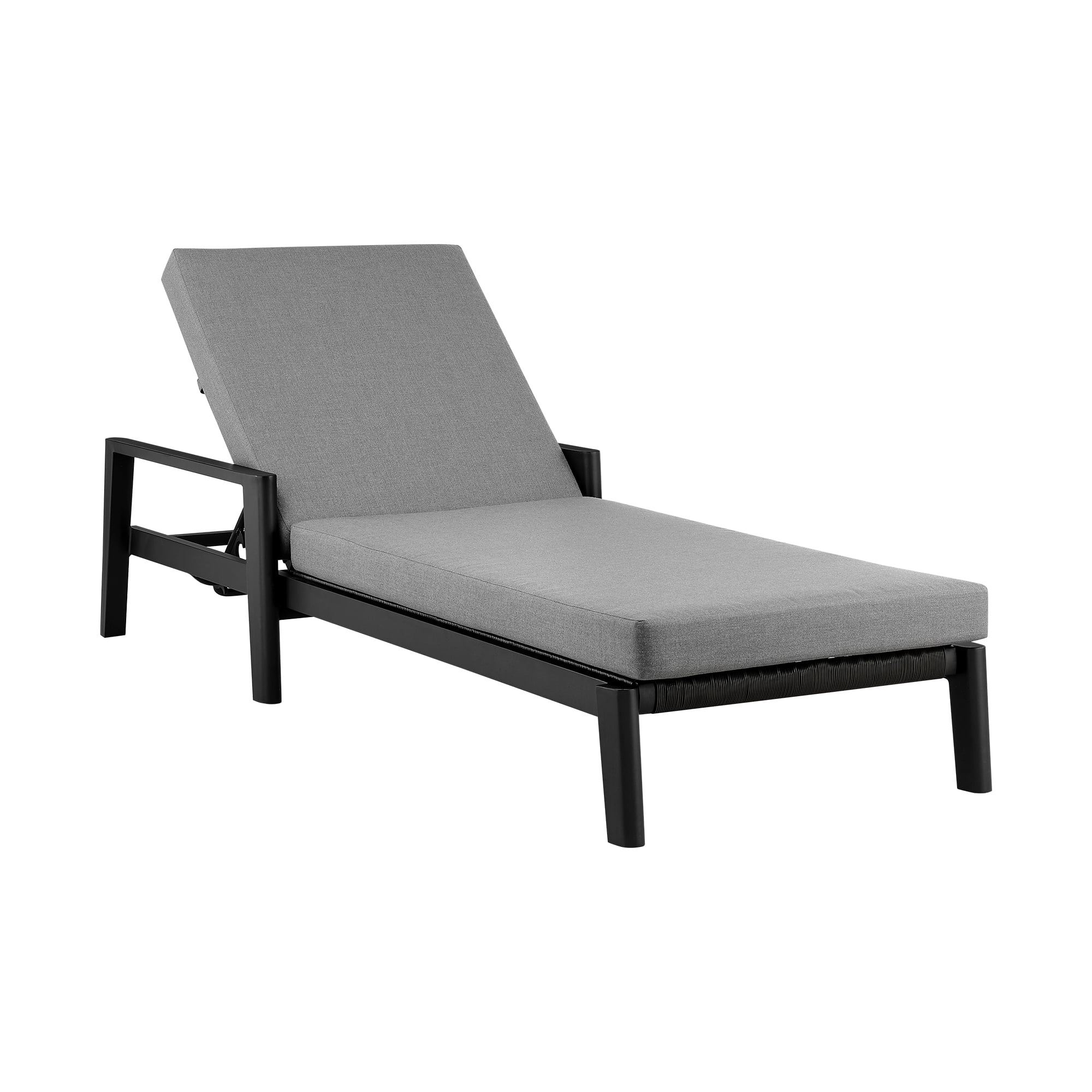 Grand Black Aluminum Outdoor Chaise Lounge with Gray Cushions