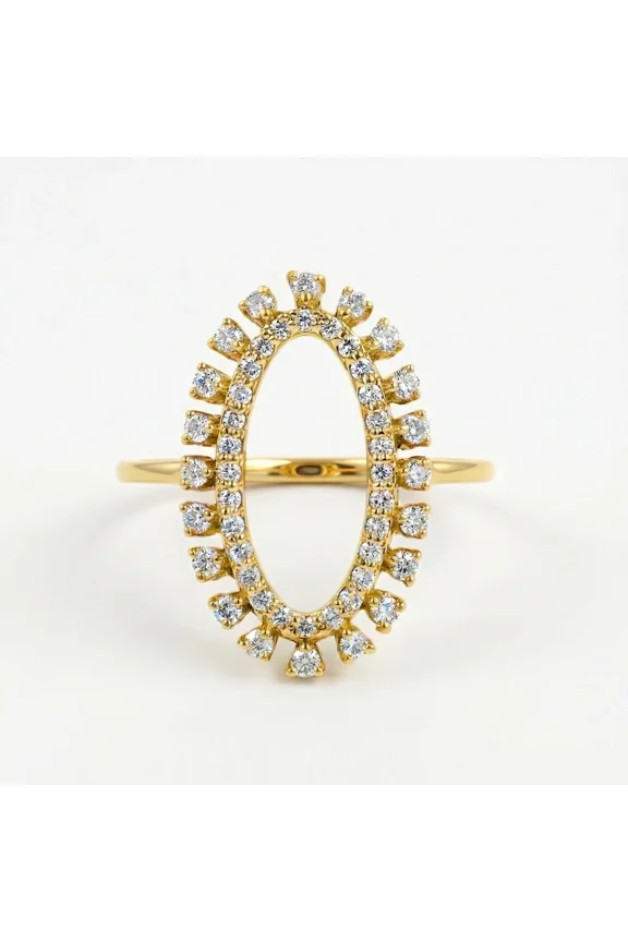 Grand Oval Sunburst Statement Ring - 18K Gold Plated Luxury Halo Ring with Brilliant Round-Cut Cubic Zirconia for Women, Elegant Evening Party Jewelry