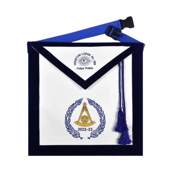 Grand Past Master Blue Lodge California Regulation Apron - Blue Velvet with Hand-Threaded Silk Embroidery – Core Plus Group