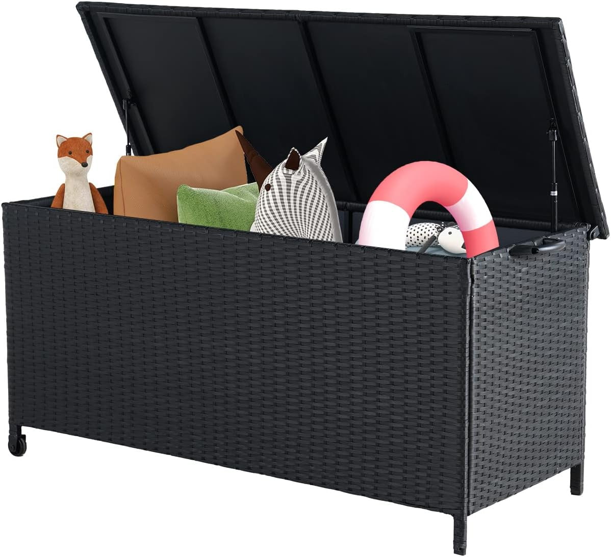 Grand Patio 108 Gallon Outdoor Wicker Storage Box with Lids & Wheels