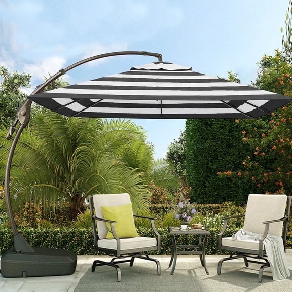 GRANDPATIO 10ft Deluxe Cantilever Aluminum Offset Umbrella, Large Rectangular Patio Umbrella with Base, Black & White