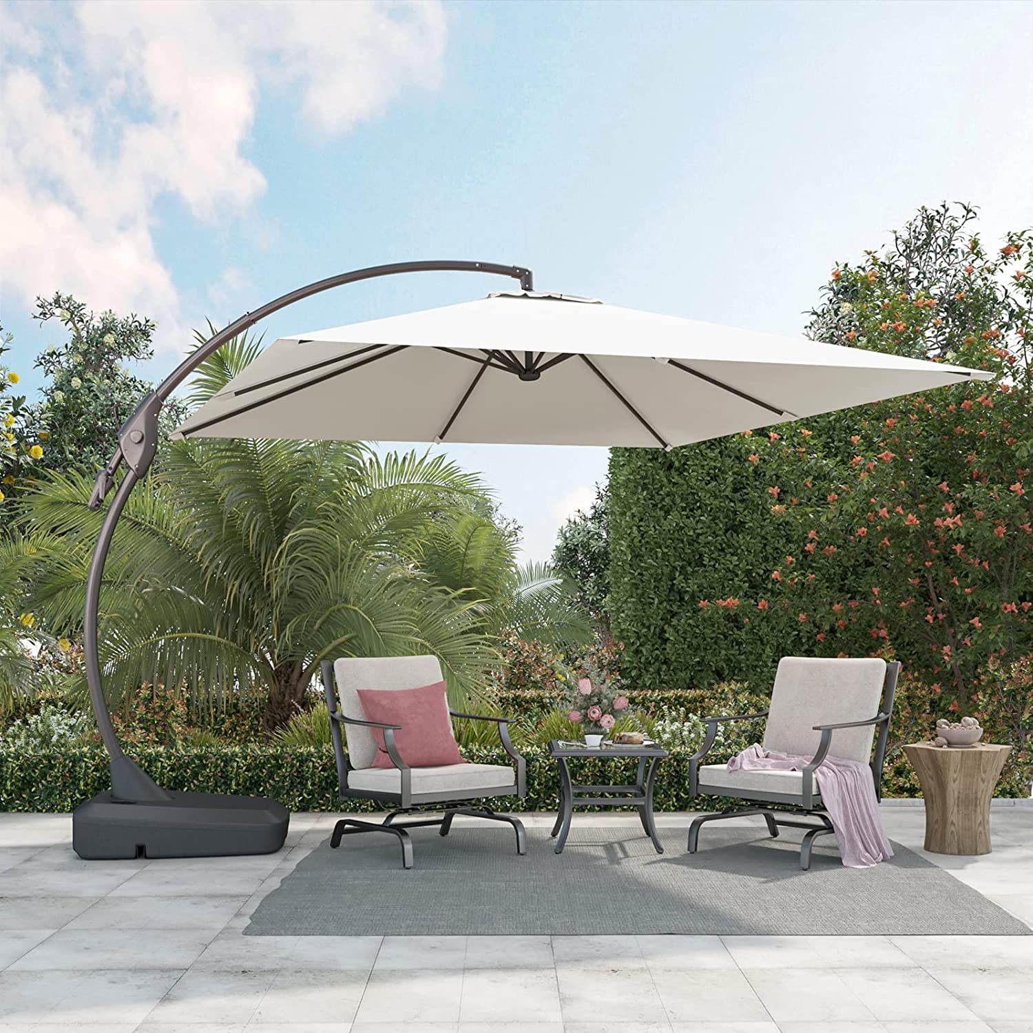 Abba Patio 9 by 9Ft Square Offset Cantilever Hanging Patio Umbrella