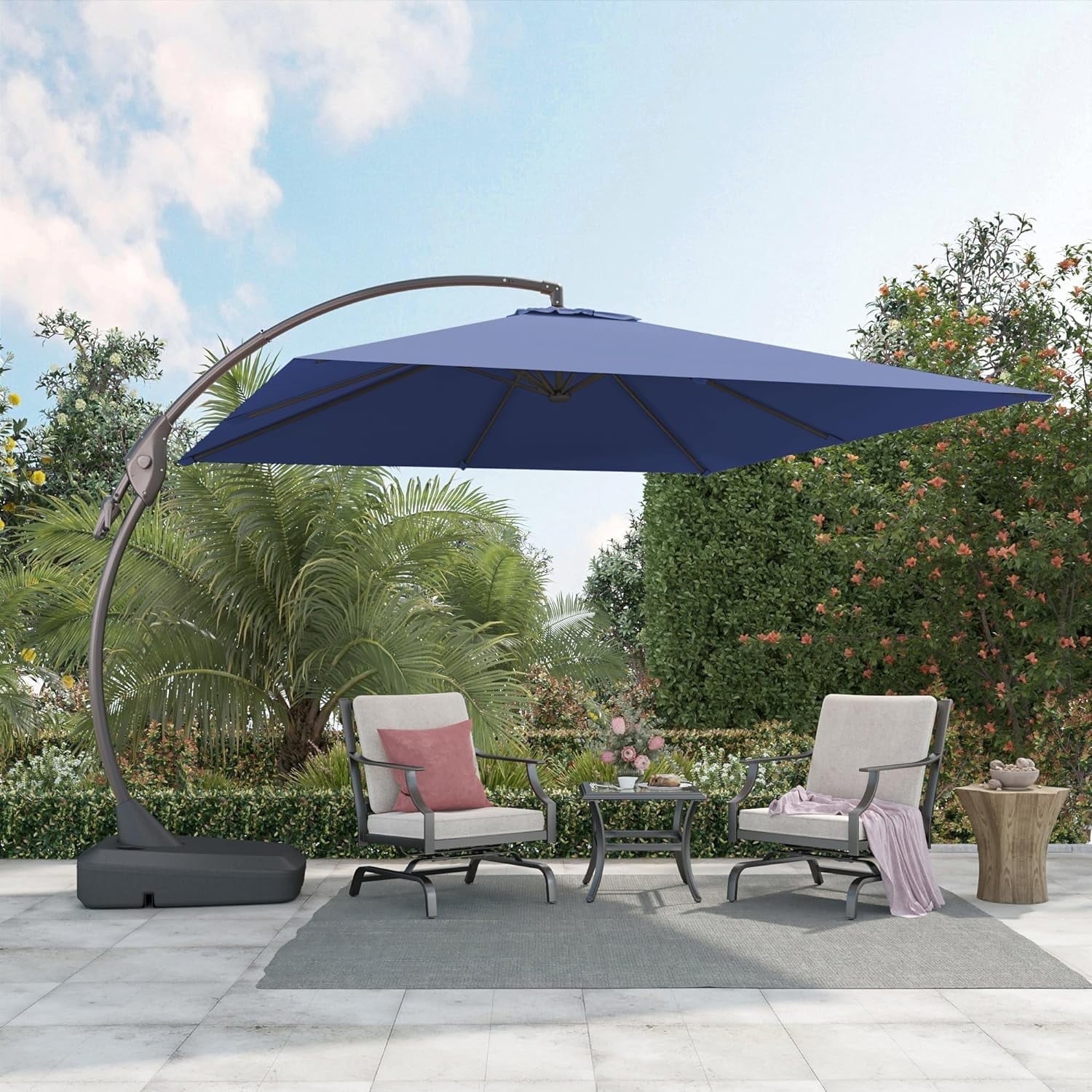 10x10 patio umbrella sale Grand Patio 10x10 ft Deluxe Patio Umbrella with Weighted Base Square  Outdoor Cantilever Offset Umbrella w/ Curved Aluminum Pole, Navy Blue
