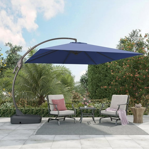 Grand Patio 10x10 ft Deluxe Patio Umbrella with Weighted Base Square Outdoor Cantilever Offset Umbrella w/ Curved Aluminum Pole, Navy Blue