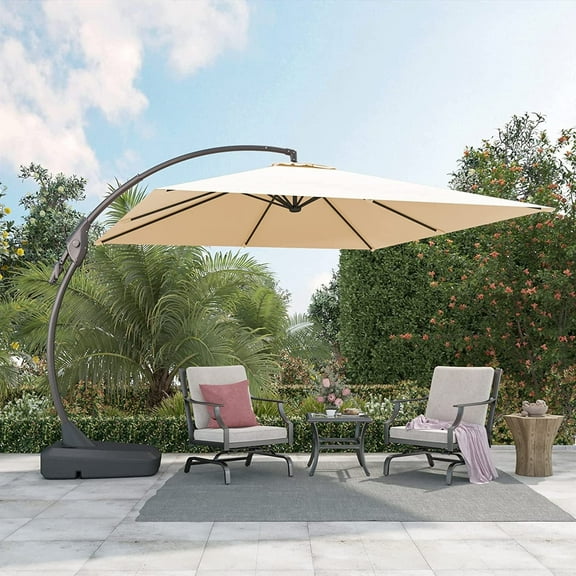 Grand Patio 10x10 ft Deluxe Patio Umbrella with Weighted Base Square Outdoor Cantilever Offset Umbrella with Curved Aluminum Pole, Champagne
