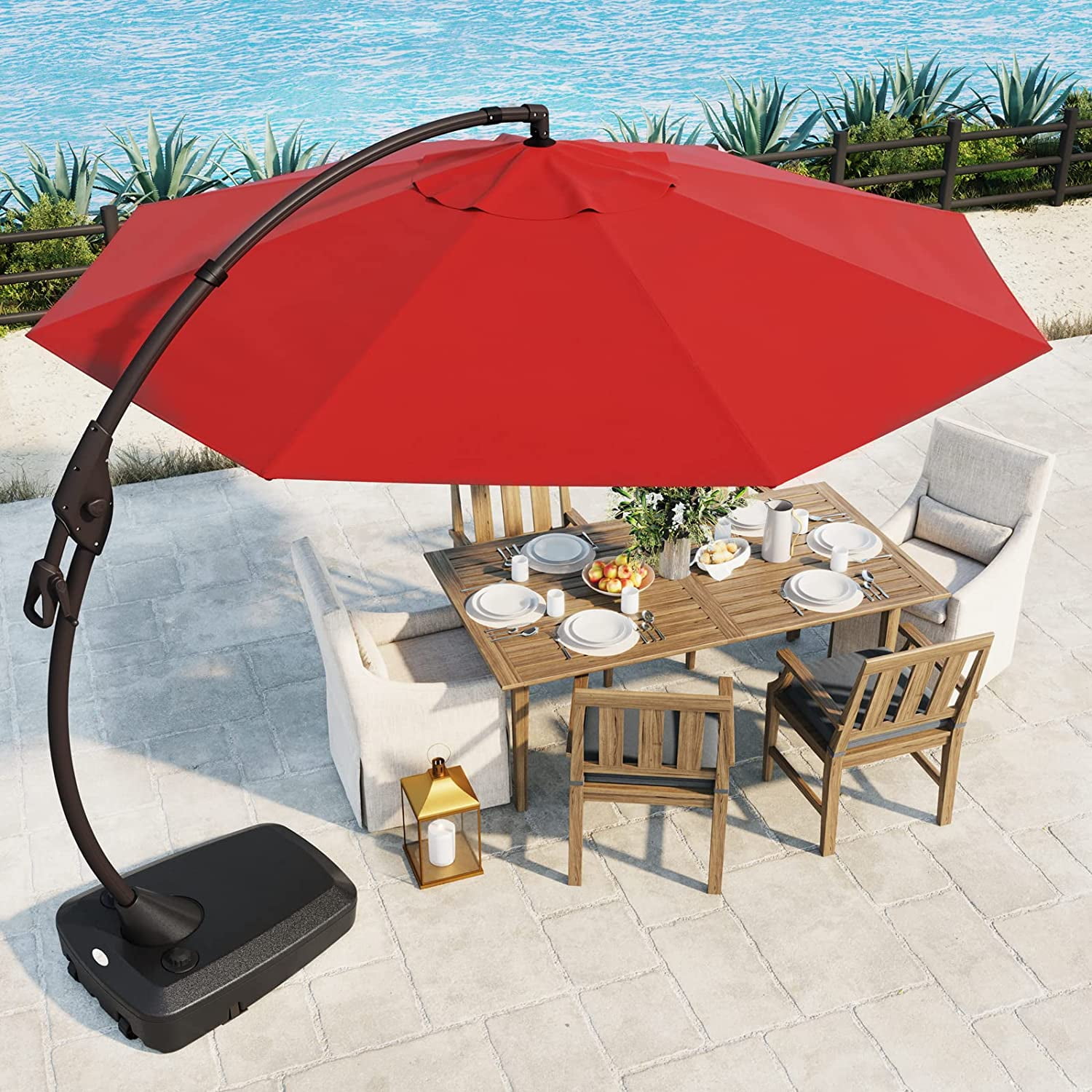 Grand Patio 11Ft Offset Patio Umbrella with Base, Aluminium Cantilever