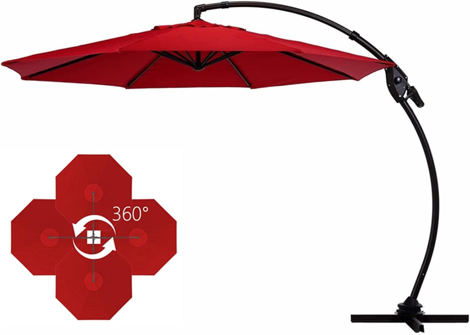 Grand Patio 11 ft Deluxe Outdoor Offset Umbrella with 360° Rotation, Cantilever Large Umbrella for Patio Pool Garden, Red