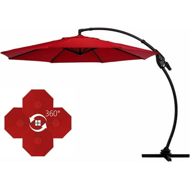 Grand Patio 11 ft Deluxe Outdoor Offset Umbrella with 360° Rotation, Cantilever Large Umbrella for Patio Pool Garden, Red
