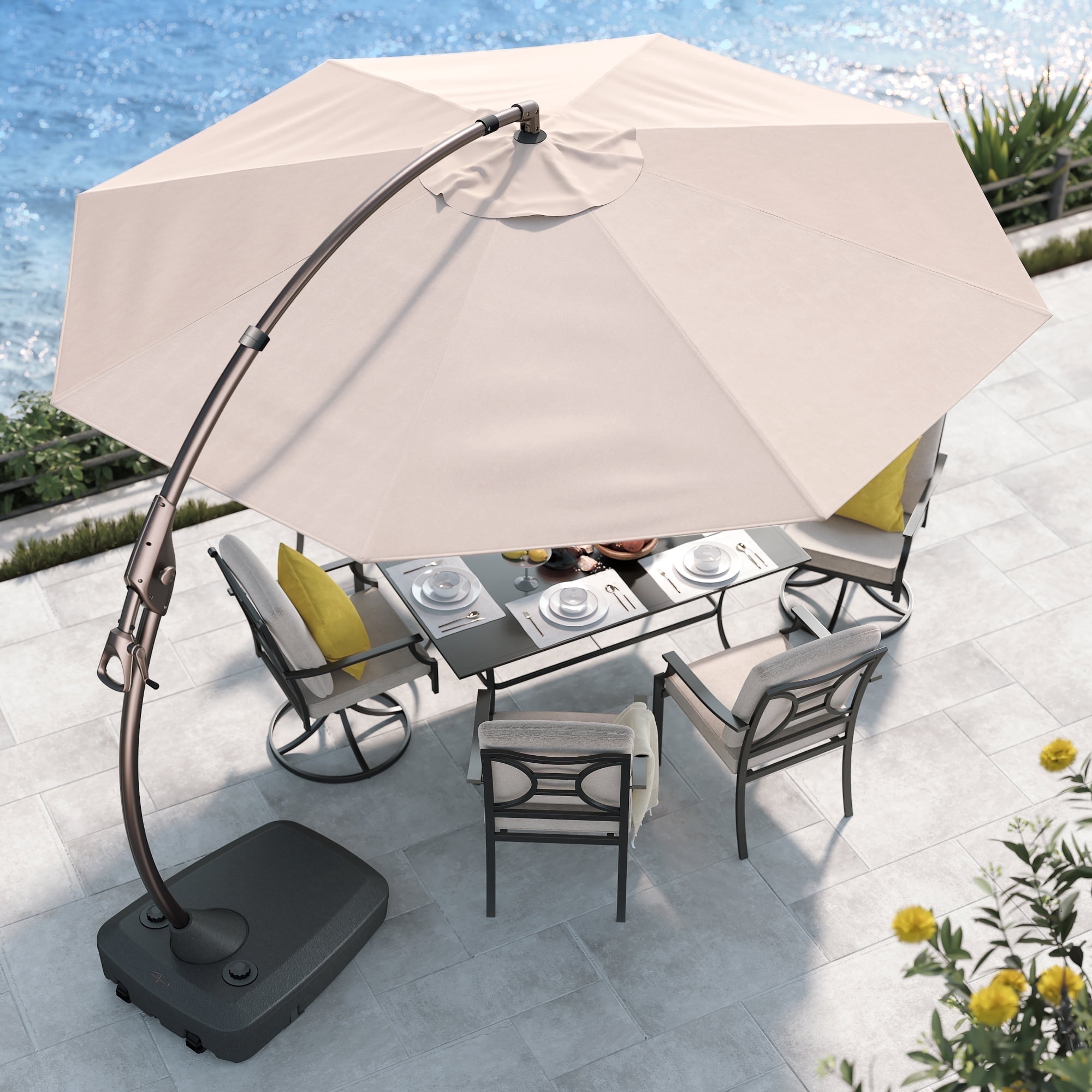 8 offset patio umbrella Offset Patio Umbrella With Base Included  8-Rib UV-Resistant Cantilever Umbrella For Garden, Outdoor, & Backyard Arlmont & Co. Color/Pattern: Gray