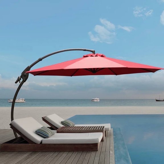 Grand Patio 11ft Offset Patio Umbrella with Base, Cantilever Outdoor Umbrella for Pool Garden, Red