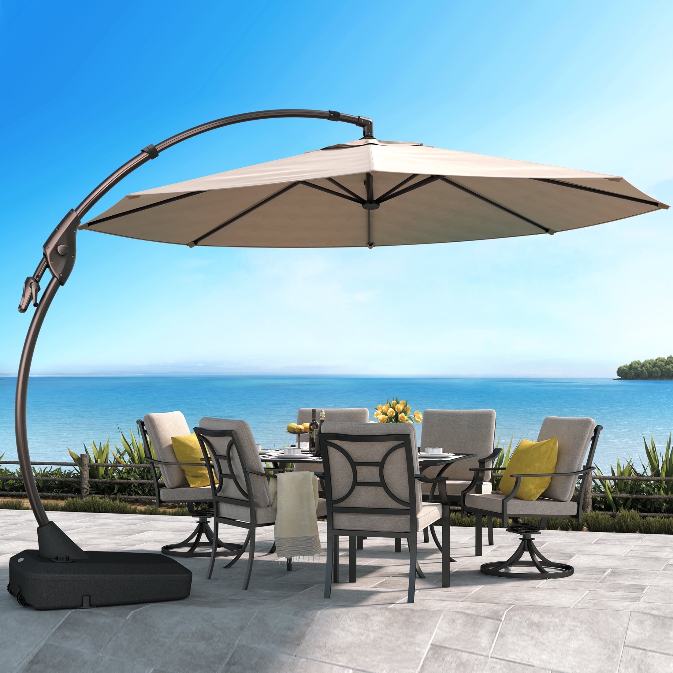 GRANDPATIO 12 ft Deluxe Curvy Aluminum Cantilever Octagon Umbrella(Champagne, with Base, 12' Diameter)