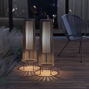 Grand Patio 2-Pack Outdoor Solar Floor Lights, All-Weather Wicker, Waterproof, Light Brown
