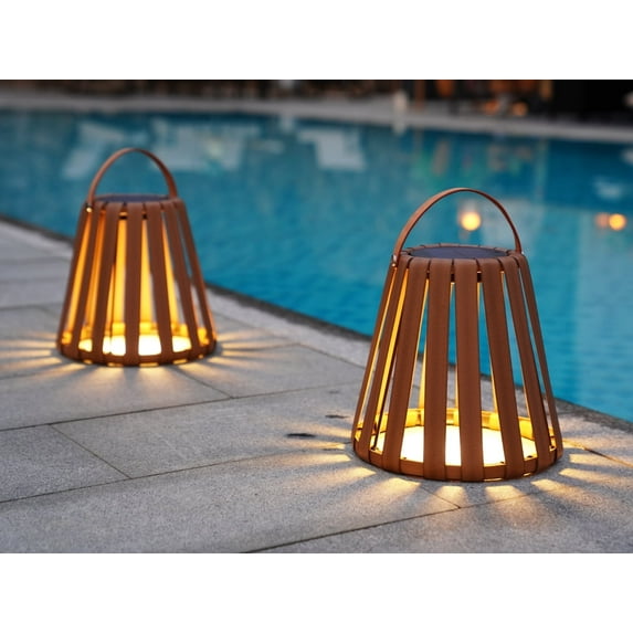 GRANDPATIO Outdoor 2-Pack Landscape Solar LED Lanterns, Floor Decor Lamps, Solar Powered Decor Lights with Waterproof Faux Leather for Porch, Patio, Garden