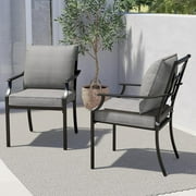 Grand Patio 2-Piece Outdoor Dining Chairs Patio Fixed Dining Chair Set of 2 All-Weather Steel Frame with Removable Grey Olefin Cushions