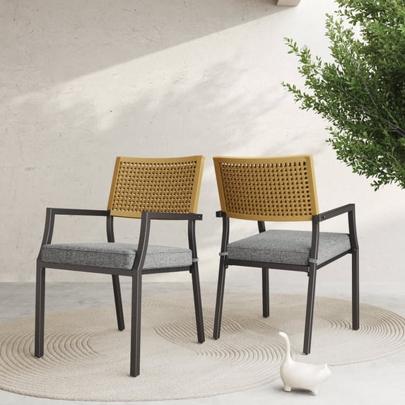 Grand Patio 2-Piece Stackable Patio Dining Chairs Set with Removable Cushions for Garden, Porch, and Poolside (Grey)