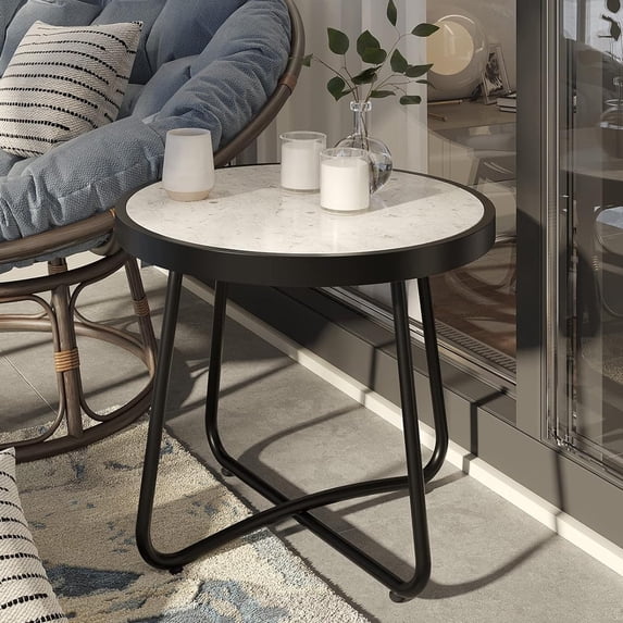 Grand Patio 20-in Patio Side Table, Weather Resistant Outdoor Portable Round End Table (Round Feet,Ceramic Tile)