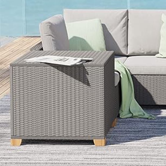 Grand Patio 28.25''D X 28.25''W X 25''H Wicker Side Table with Storage, Natural Gray