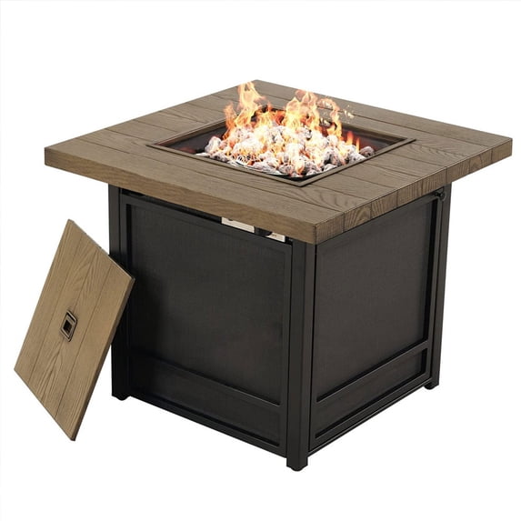 Grand Patio Propane Fire Pit Table Square - Smokeless, All-Weather, Stainless Steel - 29 In, Yellow