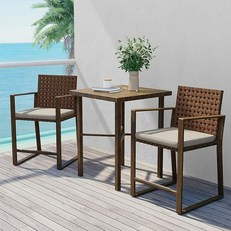 Grand Patio 3-Piece High Top Bistro Set, Wood Grain, Umbrella Hole
