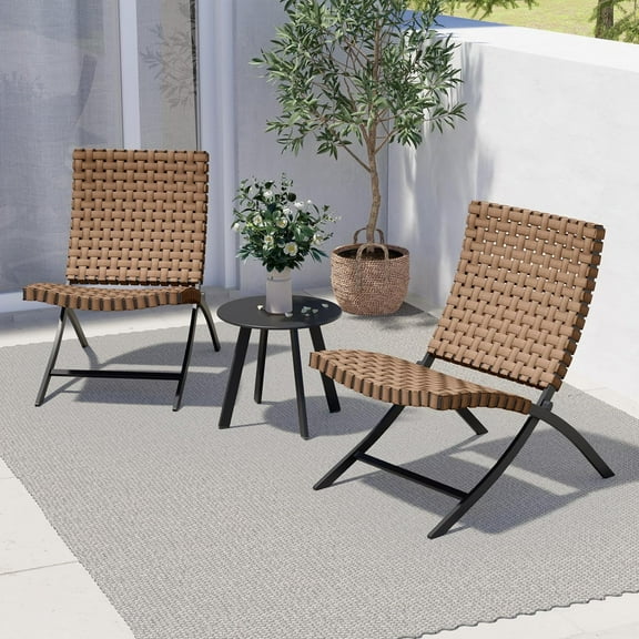 Grand Patio 3 Piece Folding Wicker Patio Set Faux Leather Balcony Furniture Table and Chairs for Patio Garden Deck, Natural Brown