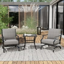 Grand Patio 3-Piece Outdoor Bistro Set for 2, Garden Rocking Chairs with Cushions & Side Table, Furniture Conversation Set for Pool Side Porch, Steel Frame, Gray