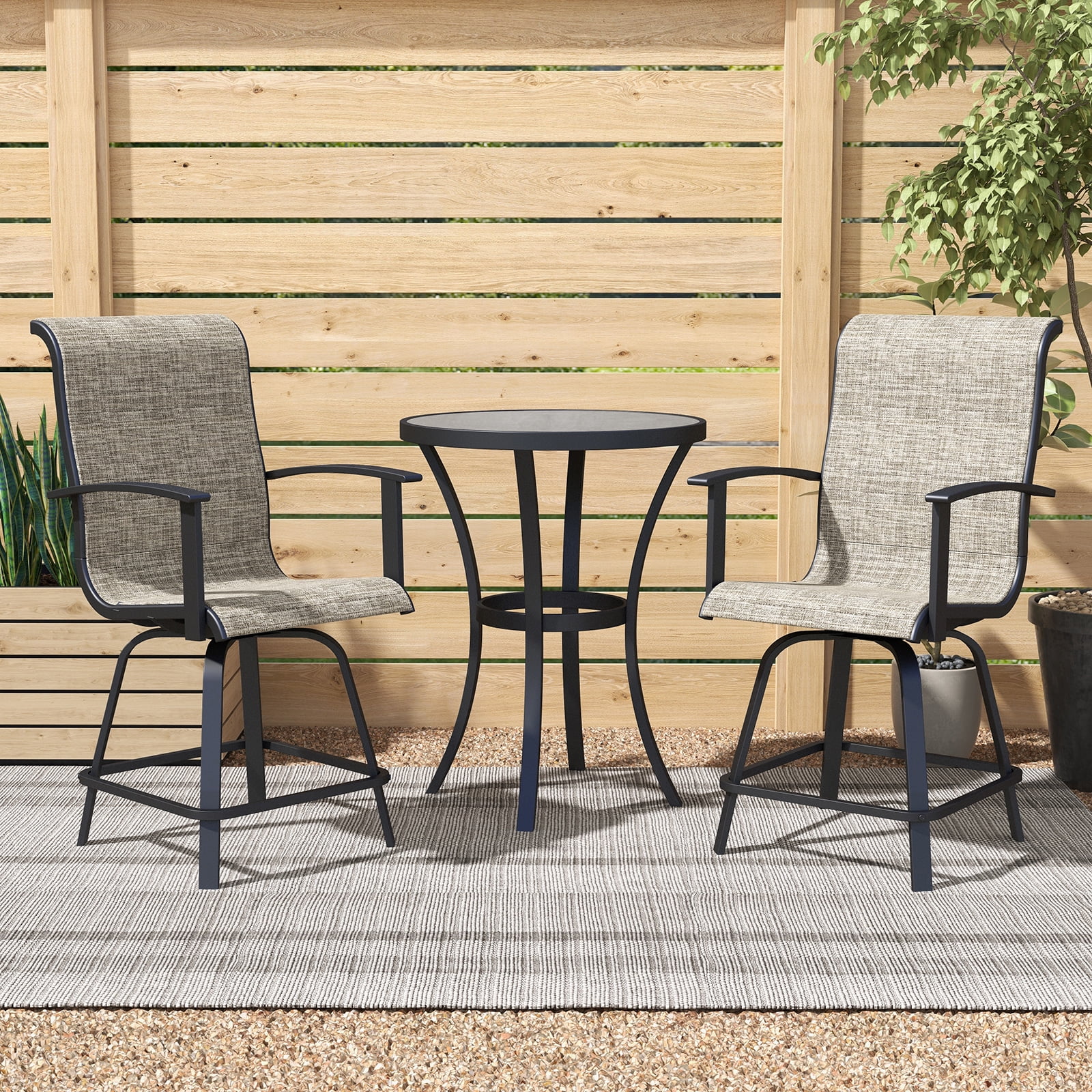 Grand Patio 3 Piece Outdoor Counter Height Swivel Bar Chairs with Table