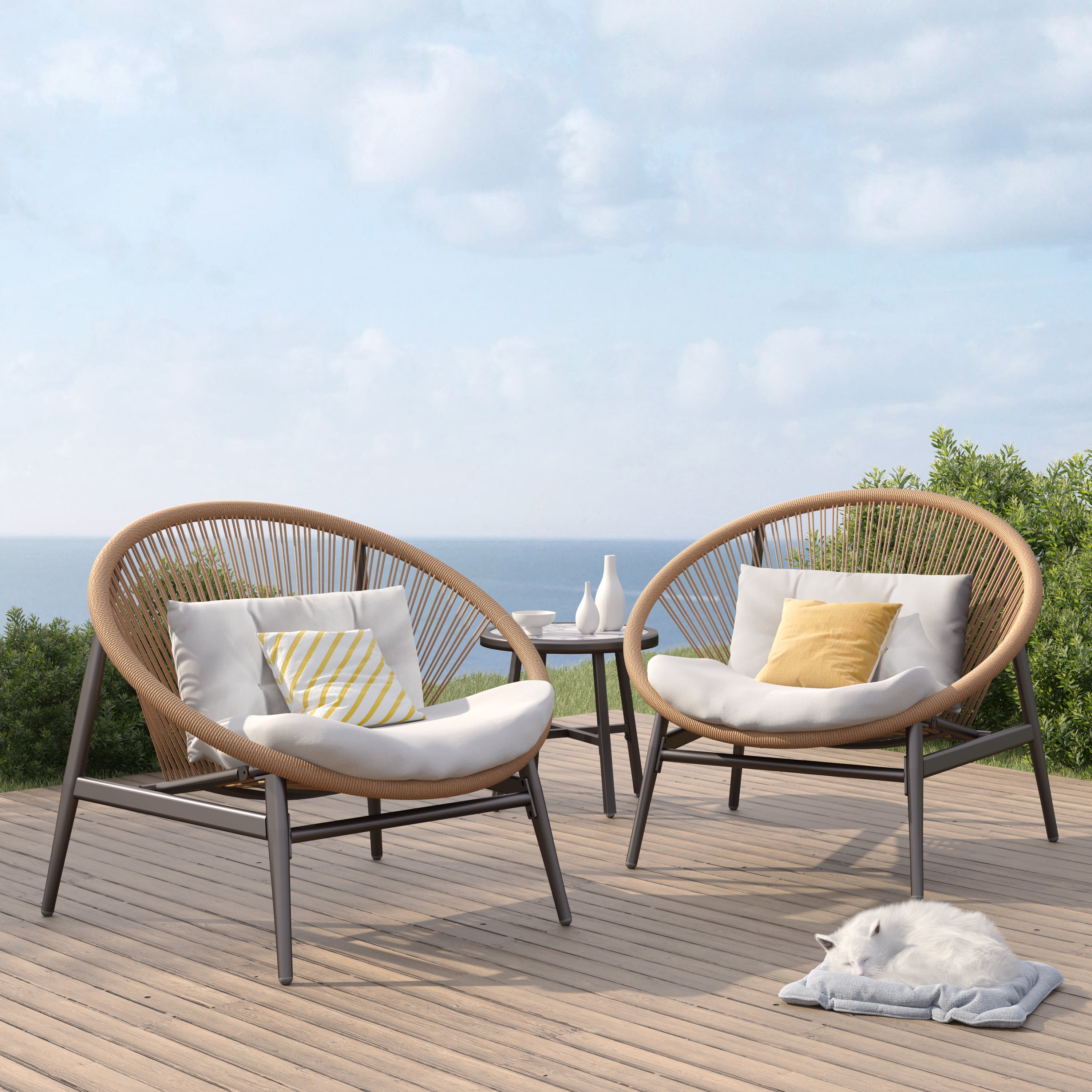 Grand Patio 3 Piece Rattan Set Oversized Chairs with Thick Cushion Table for Lawn Pool Deck Walmart