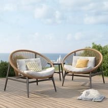 Grand Patio 3-Piece Outdoor Furniture Set, Wicker Bistro Set Oversized Chairs with 4.75" Thick Cushion & Coffee Table for Garden Poolside Backyard Lawn