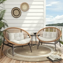 Grand Patio 3-Piece Outdoor Furniture Set,Wicker Bistro Set Oversized Chairs with 4.75" Thick Cushion & Coffee Table for Garden Poolside Backyard Lawn