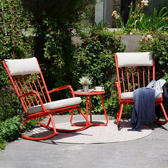 Grand Patio Windsor Adult 3-Piece Steel Outdoor Bistro Sets with Red/Gray