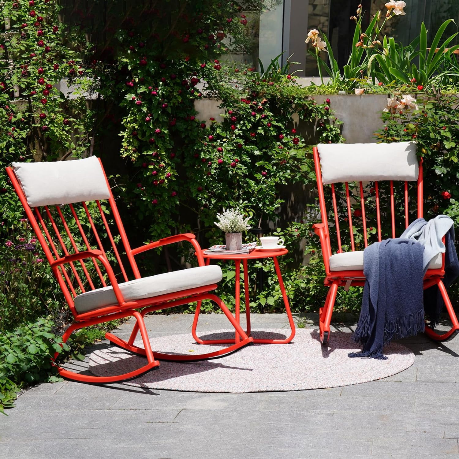 Grand Patio 3-Piece Outdoor Rocking Chair Set with Cushions, Outdoor ...