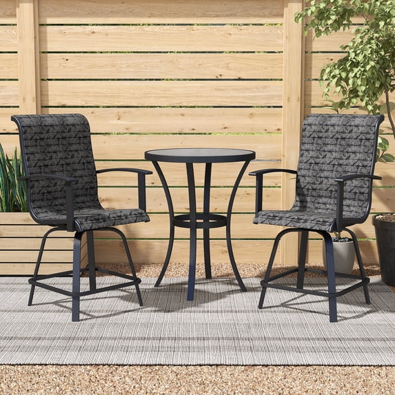 Grand Patio 3 Pcs Outdoor Bar Set with 2 Chairs and Round Table, Black/Gray Plaid