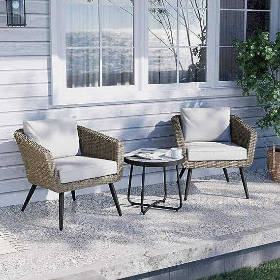 Grand Patio 3 Piece Patio Bistro Set with Heavy-Duty Anti-Rust Aluminum Frame, Coffee Table with Ceramic Tile Top, Gray
