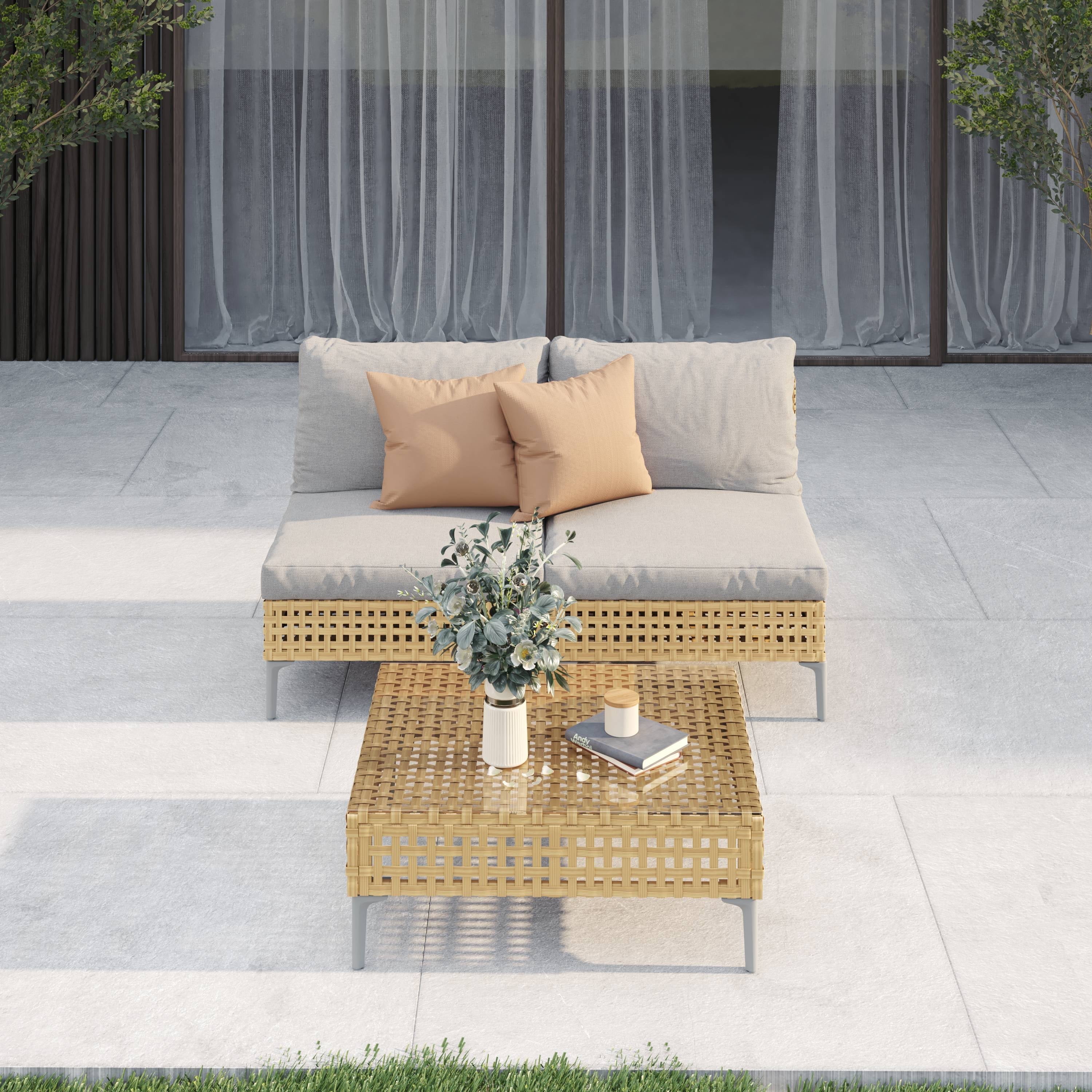 Grand Patio 3-Piece Wicker Patio Furniture Set, 2 Single Sofa with Thick Cushions and Coffee Table