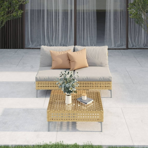 Grand Patio 3-Piece Wicker Patio Furniture Set, 2 Single Sofa with Thick Cushions and Coffee Table