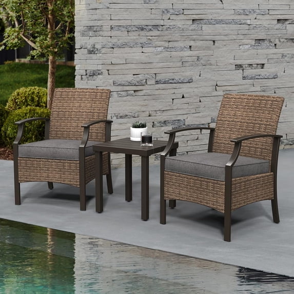 Grand Patio 3 Pieces Outdoor Wicker Furniture Set, 2 Seats, Gray