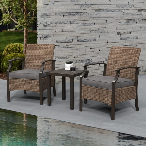 Grand Patio 3 Pieces Outdoor Wicker Furniture Set, 2 Seats, Gray