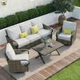 thumbnail image 1 of Grand Patio 4-Piece Outdoor Furniture Set, All-Weather Patio Conversation Set w/ Swivel Rocker Chairs & Coffee Table, 5-Seat Sectional Sofa Set, Brown, 1 of 9