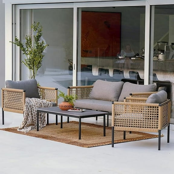Grand Patio 4-Piece Outdoor Set, All-Weather Aluminum & Resin Wicker Sofa with Coffee Table - Gray
