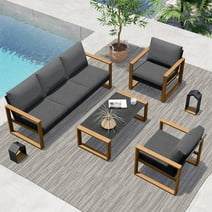 Grand Patio 4-Piece Outdoor Sofa Set, Modern Aluminum Patio Furniture Set 5 Person Conversation Set with 5 Chairs & Coffee Table, Gray & Natural