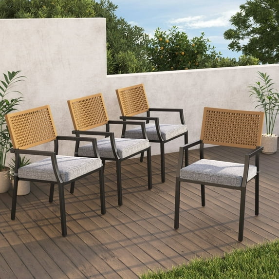 Grand Patio 4-Piece Stackable Patio Dining Chairs Set with Removable Cushions for Garden, Porch, and Poolside, Grey