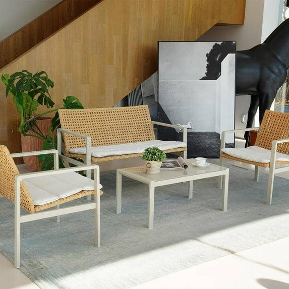 Grand Patio Bromma 4-Piece Steel Outdoor Conversation Sets with Beige Cushions