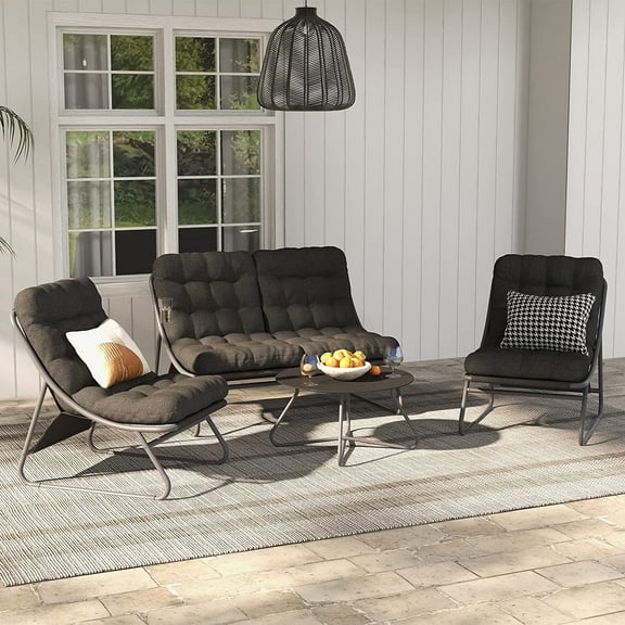 Grand Patio 4 Pieces Patio Conversation Set with Thick Mesh Sling Cushion and Coffee Table, Charcoal Grey