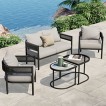 Grand Patio 5-Piece Outdoor Conversation Set, Modern Outdoor Sofa, Woven Wicker, Steel Frame, with Thick Cushions and Nested Table, Patio Furniture for Backyard, Beige