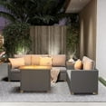 thumbnail image 1 of Grand Patio 5-Piece Outdoor Sectional Sofa Sets, All-Weather Wicker Furniture Sets with Fire Pit Table and Storage Box for Backyard Garden Poolside, Light Gray, 1 of 9