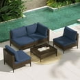 thumbnail image 1 of Grand Patio 5-Piece Wicker Patio Furniture Set, Retro Outdoor Conversation Set Sectional Sofa with Water Resistant Blue Thick Cushions and Coffee Table, Brown, 1 of 5