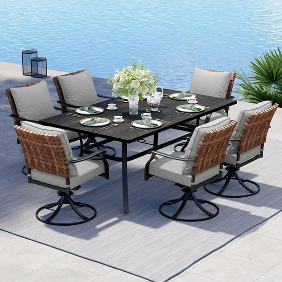 Grand Patio 7-Piece Outdoor Dining Set: 6 Swivel Chairs & 1 Rectangular Table, Black