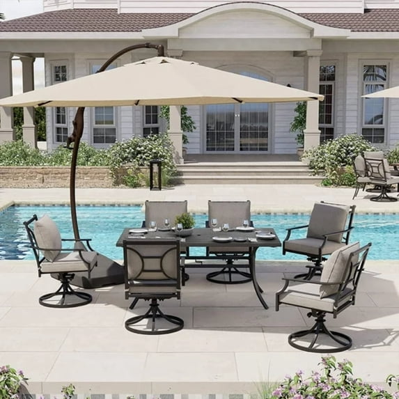 Grand Patio 7-Piece Outdoor Dining Set for 6 People, Gray Cushion