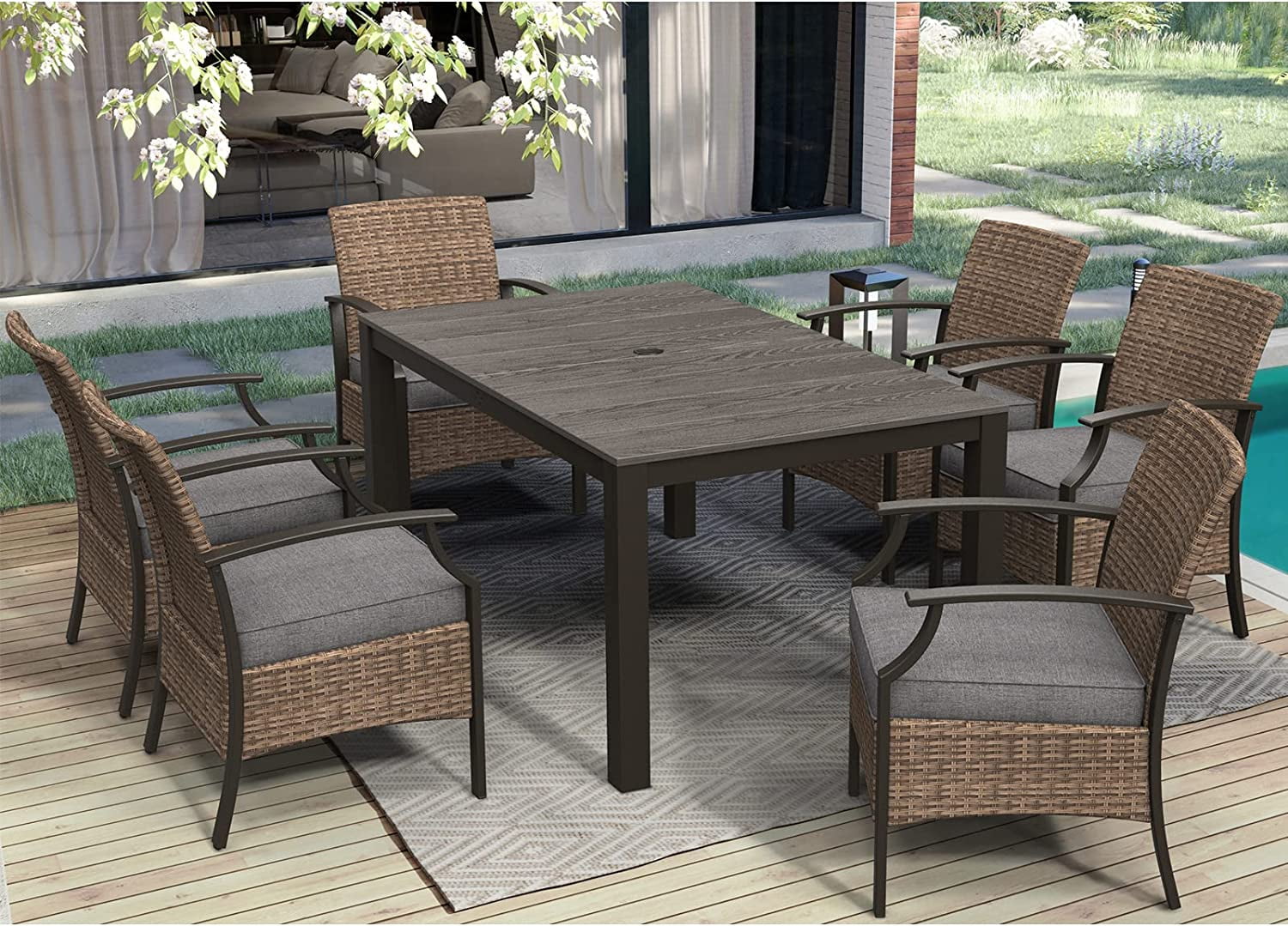 Grand Patio 7Piece Outdoor Wicker Dinning Sets, 6 Person Weather